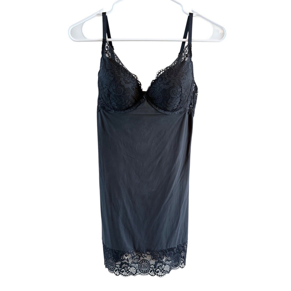 Victoria's Secret Fitted Chemise 36C circa 2011 Black Lace Adjustable Straps